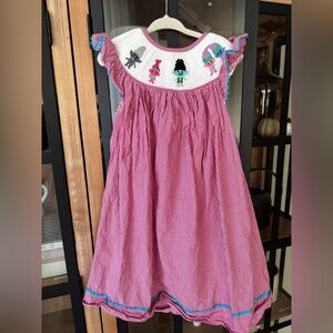 Trolls Movie smocked dress poppy toddler girl embroidered gingham sassy tales